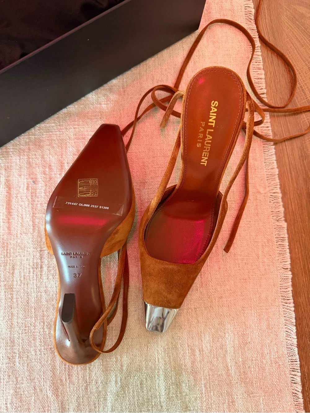 Saint Laurent Blade Lace-Up Slingback - Saddle Red